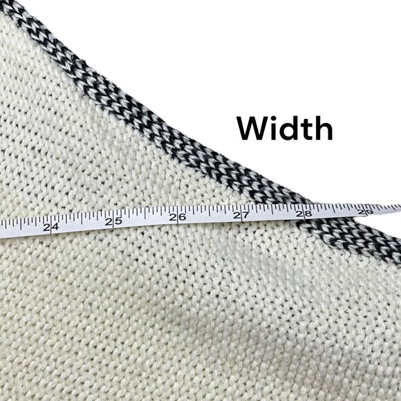 Earthbound Winter Knit Poncho Sweater XL Ivory Black Fringe Boho Western Nordic - Picture 9 of 10